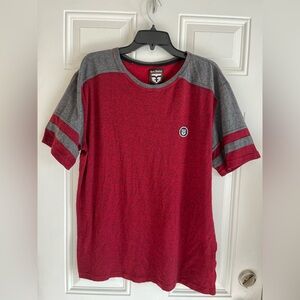 Rock Revival T Shirt Men’s XL Linen Blend Short Sleeve Tee Burgundy Grey Grunge
